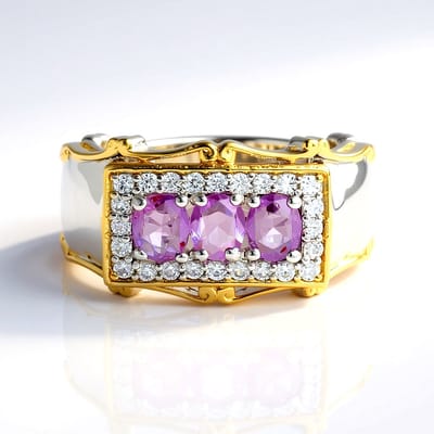 Cavill - 925 Sterling Zilveren Ring - 1,3 ct Paarse Ovale Madagaskar Saffier & 0,43 ct Zirkonia - Modern Elegant Sieraad