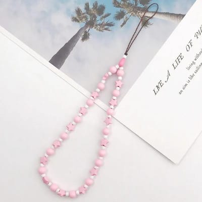 Lanière de téléphone portable en forme d'étoile et de fleurs pour femme, accessoire de bijouterie rose