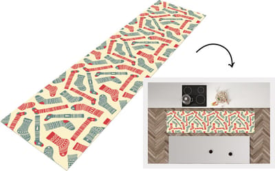 Keukenloper - Loper keuken - Kerst - Sokken - Patronen - 200x50 cm - Keukenloper vinyl
