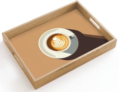 Dienblad hout 40x30 cm - Schootdienblad - Cappuccino - Kop - Schotel - Minimalitisch - Borrelplank rechthoek - Plateau dienbladen