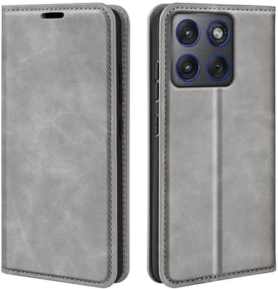 MobyDefend Hoesje - Geschikt voor Motorola Edge 70 - Luxe Wallet Bookcase (Magnetische Sluiting) - Grijs