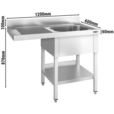 GGM Gastro Spülmaschinen-Spültisch - 1200x600mm - mit 1 Becken rechts Zilver