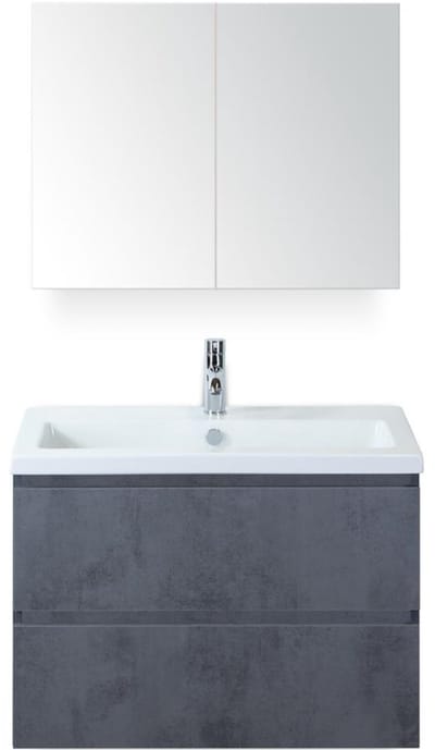 Vogue Badmeubelset 80 cm - Greeplijst in Kleur - Beton Antra - Keramische Wastafel Wit 1 Kraangat met Spiegelkast