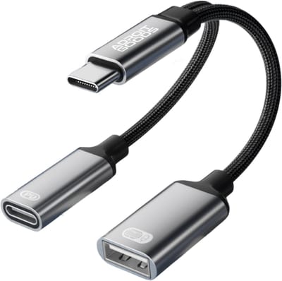 AdroitGoods USB-C naar USB Adapter OTG - 2-in-1 Splitter USB C naar USB A en USB C - Type-C Opladen PD 60W - Grijs