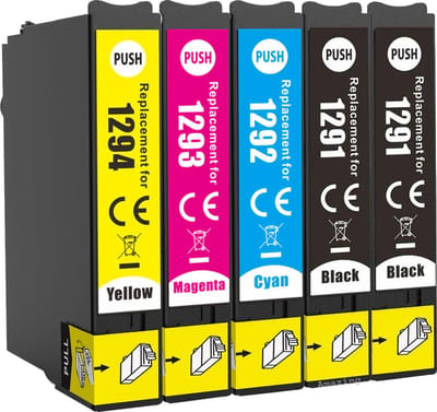 Inktcartridges Geschikt voor Epson T1295/T1291-1294 | Multipack van 5 stuks Geschikt voor printers Epson Stylus SX235W - SX420W - SX425W - SX445W - SX535WD - WorkForce WF-3520 - WF-3540 - WF-7525 - WF-7515