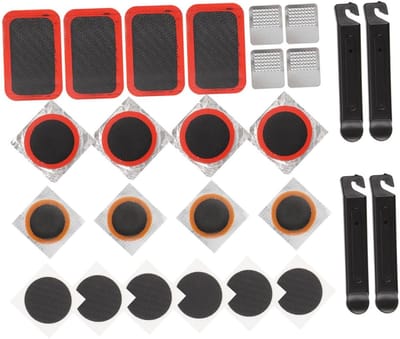 Fietsband Reparatie Kit - Zelfklevende Pleisters - Snelle Bandenreparatie - Compleet met Bandenlichters - Compact Formaat - Zwart