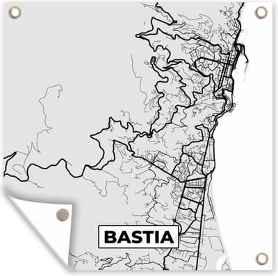 Tuin poster Plattegrond – Kaart – Stadskaart – Frankrijk – Bastia - 200x200 cm - Tuindoek