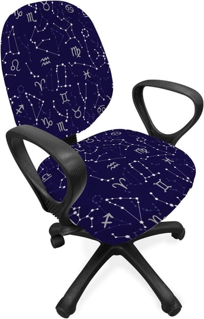 ABAKUHAUS Astrologie Bureaustoel Sliphoes, Sterrenbeelden, Decoratieve beschermhoes gemaakt van rekstof, Indigo Grijs Wit