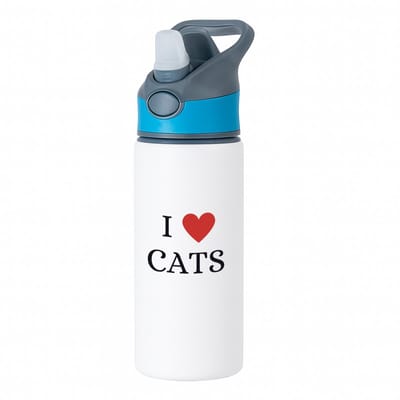 Hacebo® - I love cats waterfles met rietje blauw - Katten - cadeau kattenliefhebber - cadeau - cadeau poezen liefhebber - water fles - 650ML