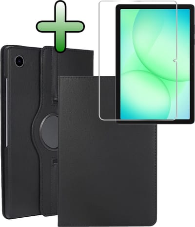 Hoesje Geschikt voor Samsung Galaxy Tab A11 Plus / A9 Plus - Met Screenprotector - 360 Graden Draaibare Hard Cover Case - Tablet Hoes Draaibaar - Zwart