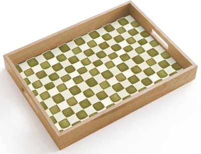 Dienblad hout 40x30 cm - Schootdienblad - Schaak - Patroon - Groen - Borrelplank rechthoek - Plateau dienbladen