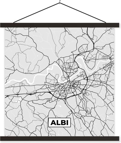 Posterhanger incl. Poster 60x60 cm - Schoolplaat - Plattegrond – Kaart – Stadskaart – Frankrijk – Albi - Textielposter - Zwarte latten - Stadskaart