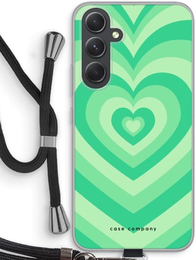 Case Company® - Hoesje met koord geschikt voor Samsung Galaxy A54 hoesje met Koord - Hart Groen - Telefoonhoesje met Zwart Koord - Bescherming aan alle Kanten en Over de Schermrand