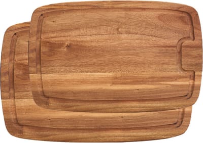 2x Rechthoekige acacia houten snijplanken met sapgroef 32/40 cm - Snijplank/serveerplank van hout