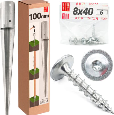 LUN FIX - Bodeminslaghuls Ø100 mm - 6 schroeven 8×40 mm - verzinkt staal - paalhouder
