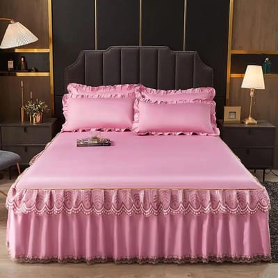Luxe kanten bedrok zomer sprei effen satijn rayon beddengoed beddengoed voor koppels eenpersoons tweepersoons queen king size hoeslaken 180x200cm 1pc