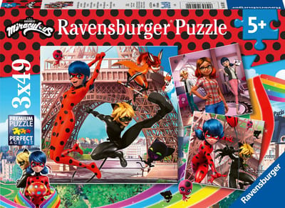 Ravensburger puzzel Miraculous Heroes Lady Bug and Cat Noir - 3x49 stukjes - kinderpuzzel
