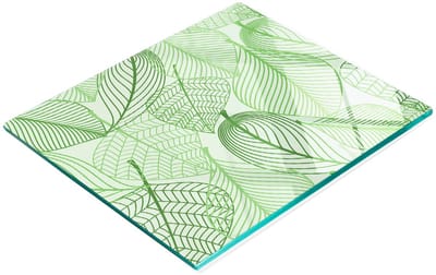 Decoratieve snijplank van gehard glas met bladmotief, 60x52 cm