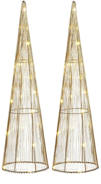 Mica Decorations LED kegel - 2x - kerstboom lamp - goud - polyester/metaal - H50 cm - kerstverlichting