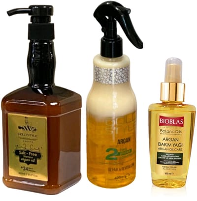 Gold style Argan Haarverzorgings Set - Argan Salt Free Shampoo 650ml - Argan 2 Pase conditioner 400ml - Haar Serum Argan olie 100ml - goldstyle- conditioner- arganolie- Argan
