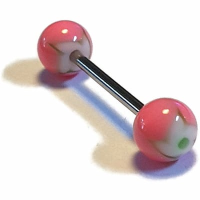 Aramat Jewels | Tongpiercings | Bloemrijke Stalen Tongpiercing in Roze | | | |6mm | Staal | Volwassenen | Verkleurd niet