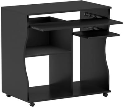 Computertafel met Rollen - Bureau met Toetsenbordlade - PC Tafel Zwart - 80 x 48 x 75 cm - Hout - Draagbaar Bureau voor Kleine Ruimtes