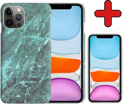 Hoesje Geschikt voor iPhone 11 Pro Hoesje Marmer Hardcover Fashion Case Hoes Met Screenprotector - Hoes Geschikt voor iPhone 11 Pro Marmer Hoesje Hardcase Back Cover - Groen