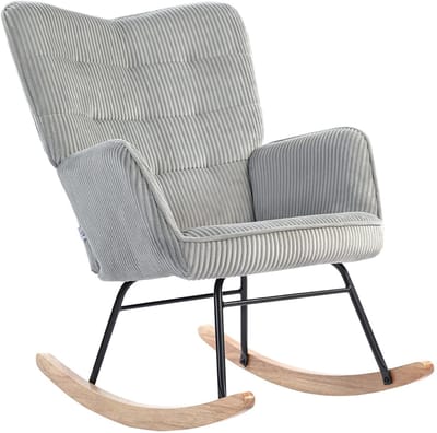 Sweiko Schommelstoel - Hoge rug - Beukenhout + Stalen frame - Corduroy - Grijs