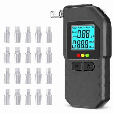 Alcoholtester Digitaal-Blaastest Alcohol-Alcoholmeter Met LCD-Scherm-Dual Sensor-20 Mondstukken – Voor Thuis En Onderweg – 115 x 50 x 25 mm