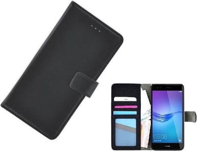 Fashion Zwart Wallet Bookcase Hoesje Geschikt voor Huawei Y6 Pro 2017