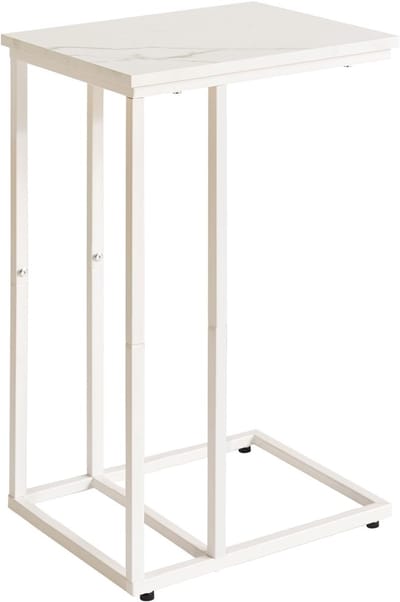 Bijzettafel C-vorm - Spreidtafel Sofa - Woonkamer Decoratie - Verstelbare Poten - 30 x 40 x 63 cm - Wit Marmer