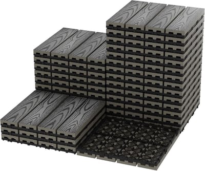 Composiet Vlondertegels Kliktegels - 30x30 cm - Set van 27 Stuks (2.43 m²) - Grijs Houtlook - Antislip & Weerbestendig WPC - Terrastegels voor Balkon, Tuin, Patio en Zwembad
