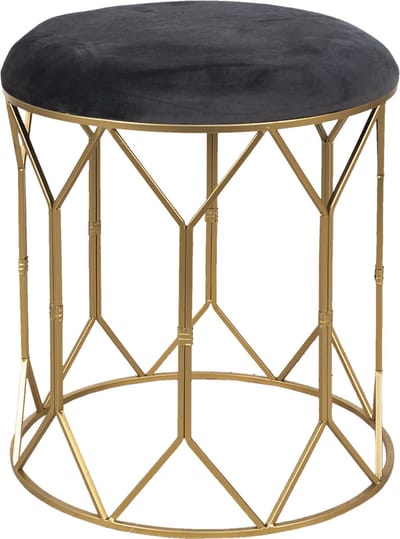 Clayre & Eef Poef Ø 40x45 cm Grijs Velours Metaal Rond Hocker Voetenbankje