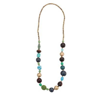 Behave Lange Kralen Ketting voor Behave – Boho damesketting – Gehaakte kralen – Groen turquoise look