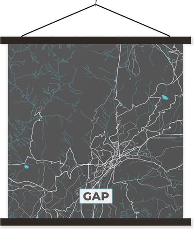 Posterhanger incl. Poster 60x60 cm - Schoolplaat - Gap - Frankrijk - Plattegrond - Kaart - Stadskaart - Textielposter - Zwarte latten - Stadskaart