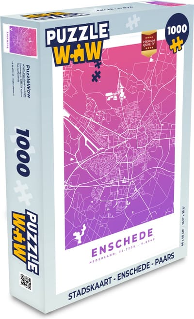 Puzzel Stadskaart - Enschede - Paars - Legpuzzel - Puzzel 1000 stukjes volwassenen - Plattegrond