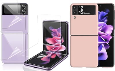 Hoesje geschikt voor Samsung Galaxy Z Flip 3 - Screenprotector Full - Roze Siliconen Case en Screen Protector