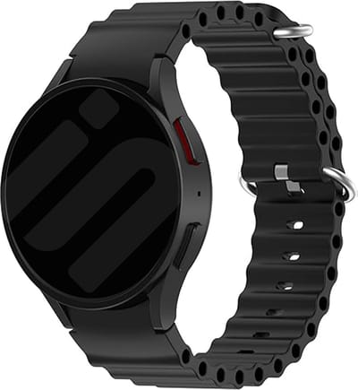 Strap-it Ocean siliconen bandje - geschikt voor Samsung Galaxy Watch 4 (Classic) / Watch 5 (Pro) / Watch 6 (Classic) / Watch 7 40 & 44mm / Watch FE - zwart