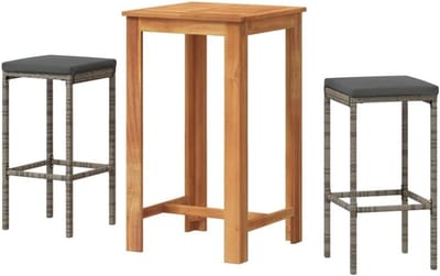 Tuin Bartafel Set - Buiten Barmeubel - Genieten Buiten - Acaciahout Polyrotan - 60 x 60 x 105 cm - Grijs