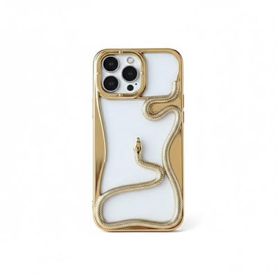 Goudkleurig slang design telefoon hoesje geschikt voor iPhone 13 Pro Max dames en heren met 3D reliëf slang detail, zachte TPU backcover met electroplating rand en effen kleur afwerking
