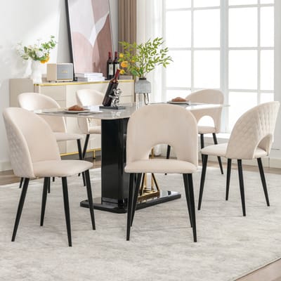 HAUSS SPOLE Eetkamerstoel Set Van 4 - Fluwelen Zitting Met Rugleuning En Diamantpatroon - Voor Eetkamer En Keuken - Beige - 84 Cm
