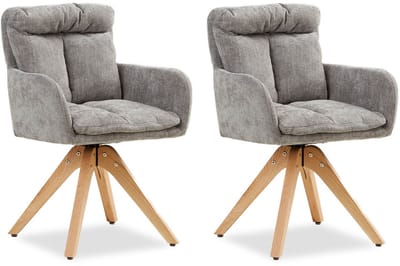 Homestyle4u Eetkamerstoelen van Linnen - 2 Stoelen - met armleuningen - Draaibaar - Grijs