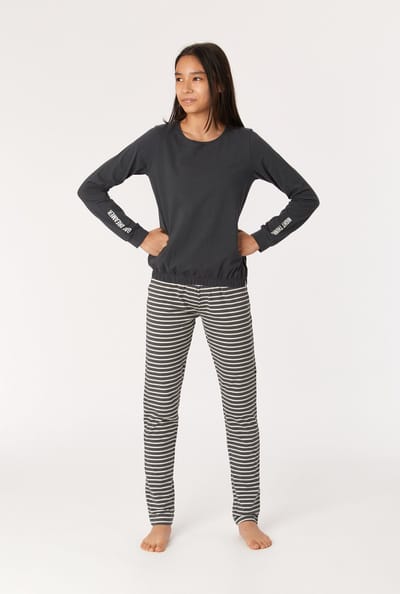 Woody pyjama meisjes/dames - antraciet - studio - 222-2-YPB-Z/176 - maat 128
