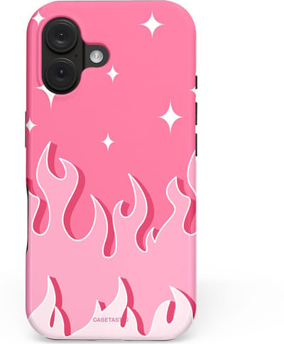 Casetastic hoesje geschikt voor Apple iPhone 16 - MagSafe - Dubbellaagse bescherming - Roze Vlammen - Fashion Case - Koraal Lichtroze Wit