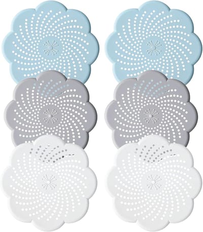 Allecto - Afvoerzeefset - Siliconen - Blauw, Grijs, Wit - Haarfilters - Herbruikbaar - Douche, Bad, Wastafel - 6 stuks - Geschikt voor 5-15 cm diameter
