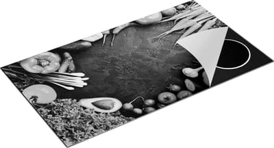 Chefcare Inductie Beschermer Groentes op Zwarte Marmer - Groente - Zwart Wit - 95x50 cm - Afdekplaat Inductie - Kookplaat Beschermer - Inductie Mat