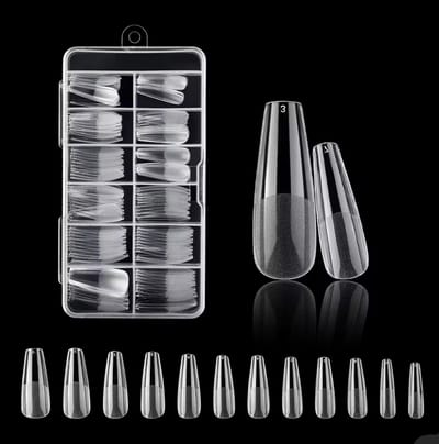 Nifkos 107 - Ballerina Coffin Binnen en Buiten Full Frosted - Full Cover - Nageltips - Nepnagels - Plaknagels - In Assortimentsbox - 120 stuks 12 maten - Voor Gellak Acrylnagellak en PolyGel nagels - Frosted Tips Line