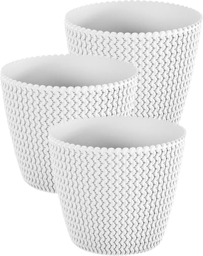 Prosperplast Plantenpot/bloempot Splofy - Set van 3x stuks - parel wit - kunststof - D13 x H11 cm - binnen/buiten
