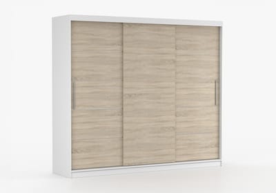 Schuifdeurkast ELBA II – 3-deurs kledingkast, legplanken en kledingroede – modern design – 250x218x61 cm - ELBA II (Wit + Sonoma)