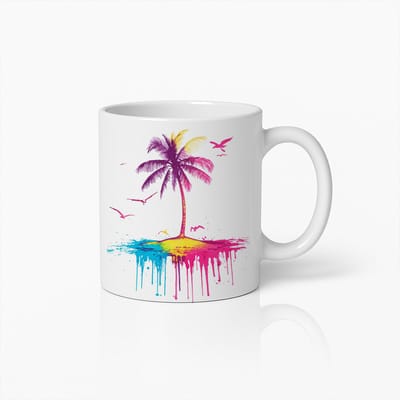 Kleurrijke Palmboom Splash Mok – Artistieke Keramische Koffiebeker voor Tropische Sferen